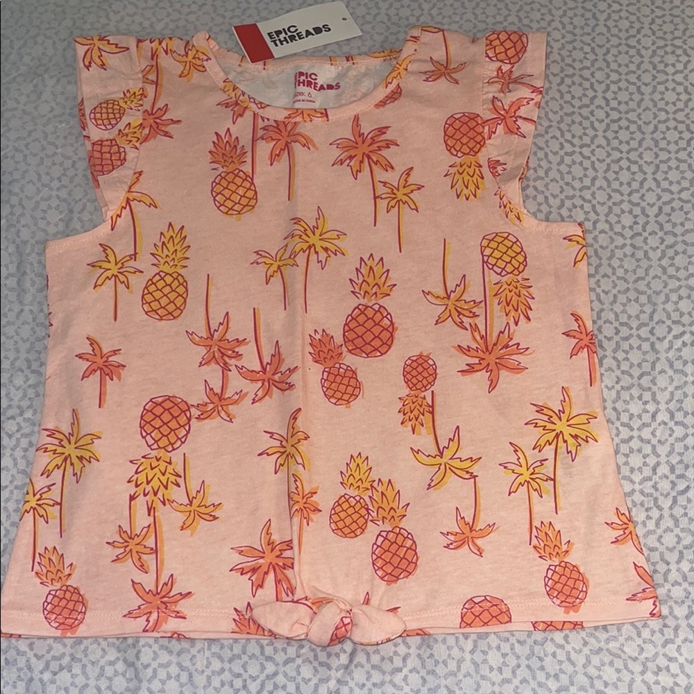 Epic Threads Pink Pineapple and Palm Tree Print Top